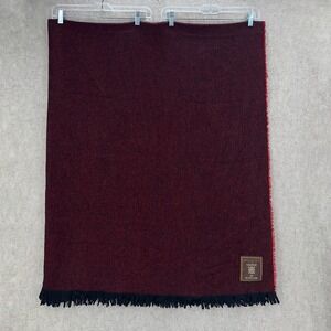 Calzeat Of Scotland Wool Blend‎ Herringbone Throw Blanket Red Black 124"X 74"